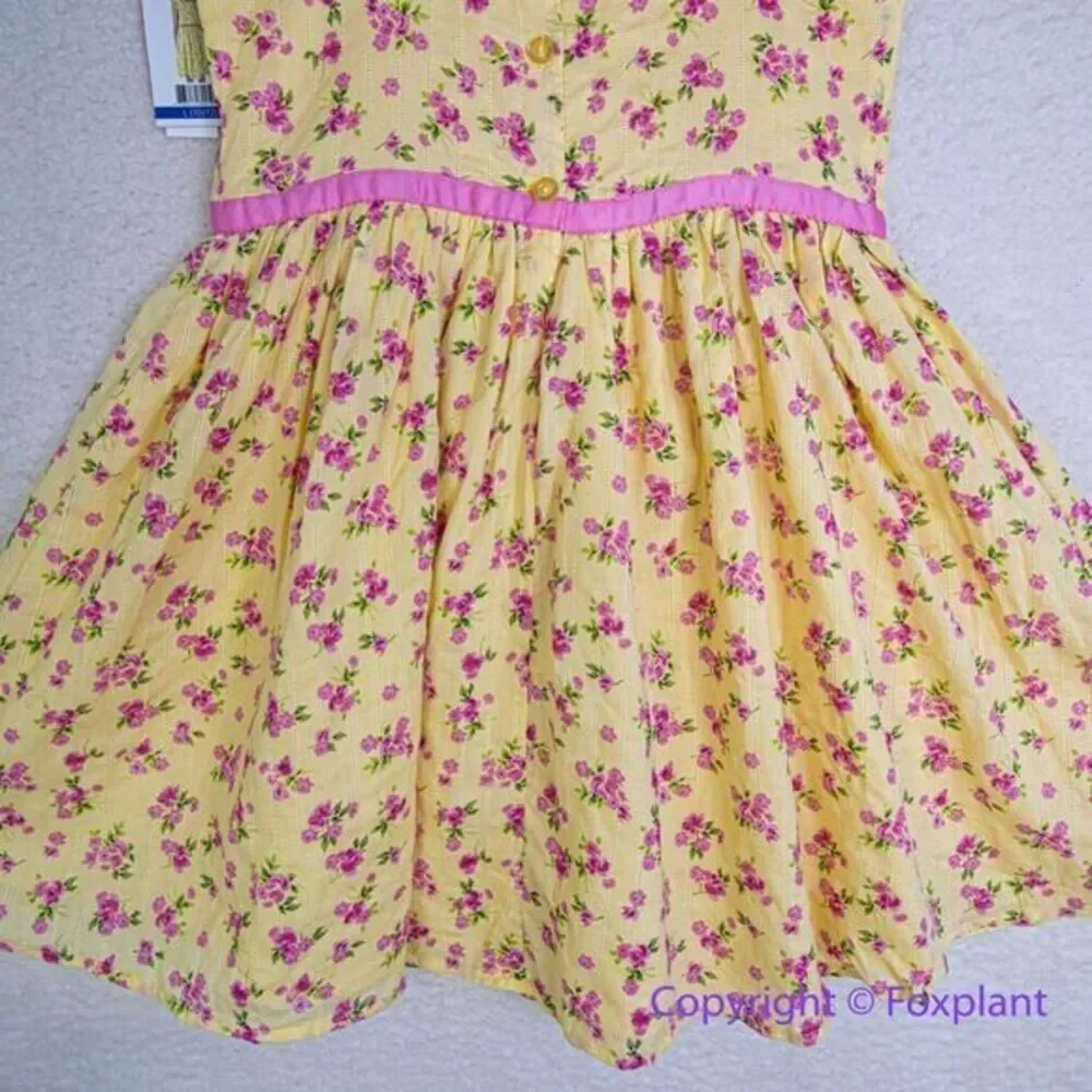 New! Zunie Girl Cotton Floral‎ fit and flare Knee-Length Dress yellow , size L